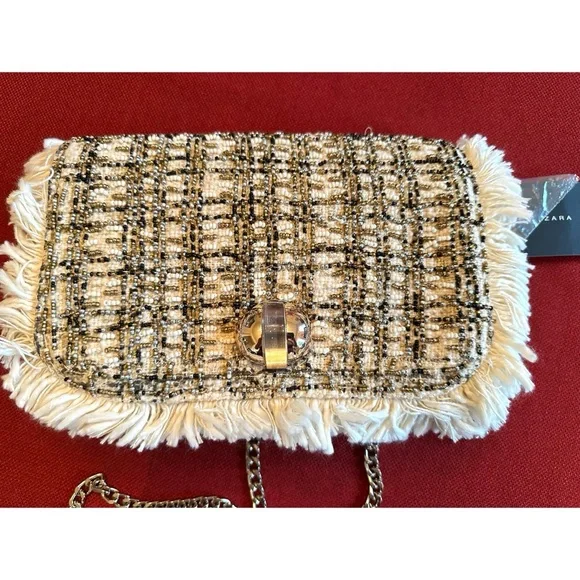 Zara Tweed Fringe Shoulder Bag, NWT - Picture 4 of 12